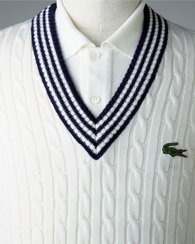 Cable-knit sweater with V-neck Tennis collar, 1979-1980, © Jérémy Bailey