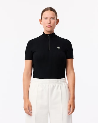 Women's Slim Fit High Zip Neck Polo