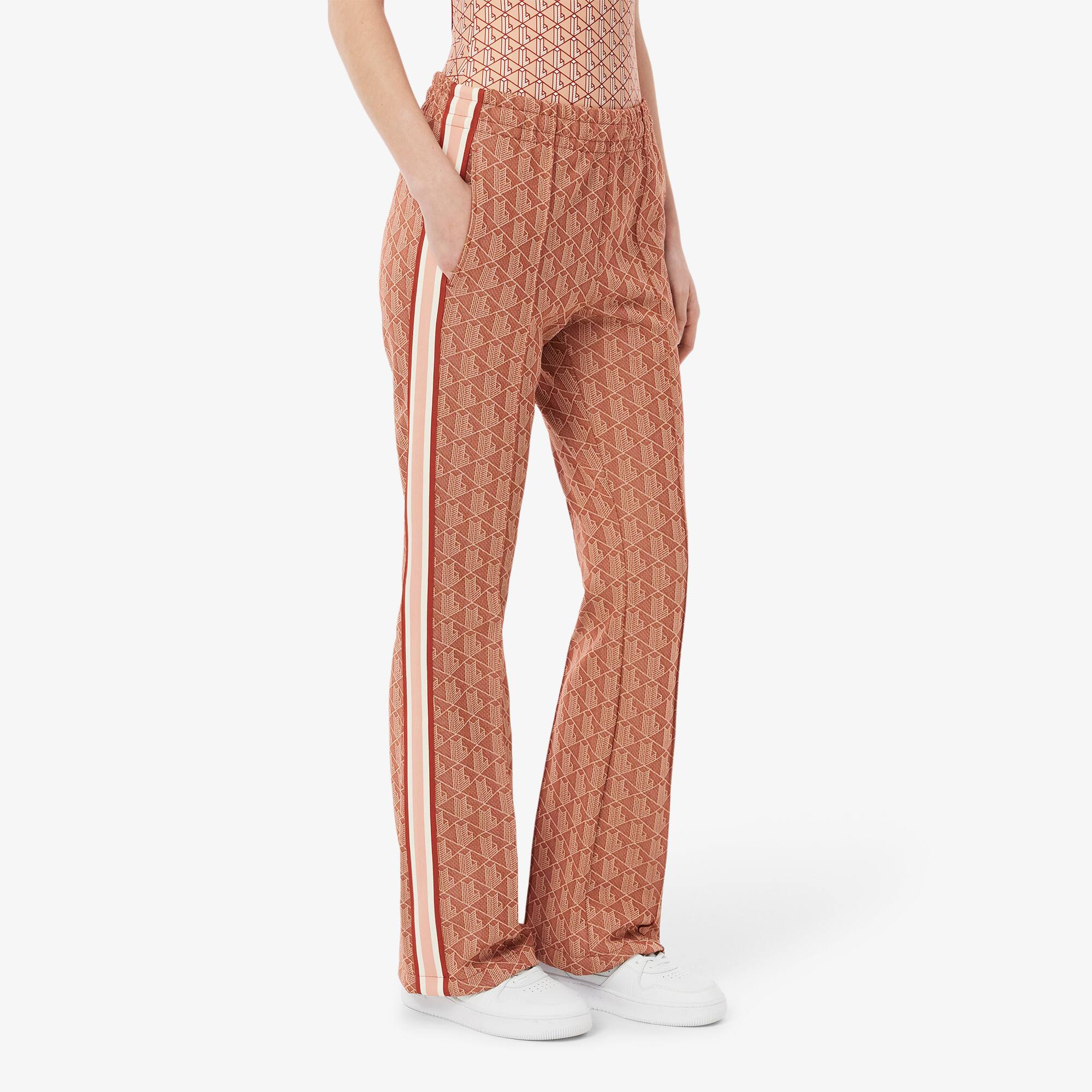 パンツ LACOSTE Women Straight Pants XF9313 GTI Brown Women's Flared Monogram Sweatpants - Pants & Leggings - New