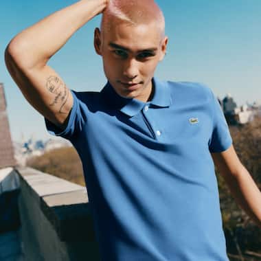 White classic long sleeve polo shirt in small piqué cotton