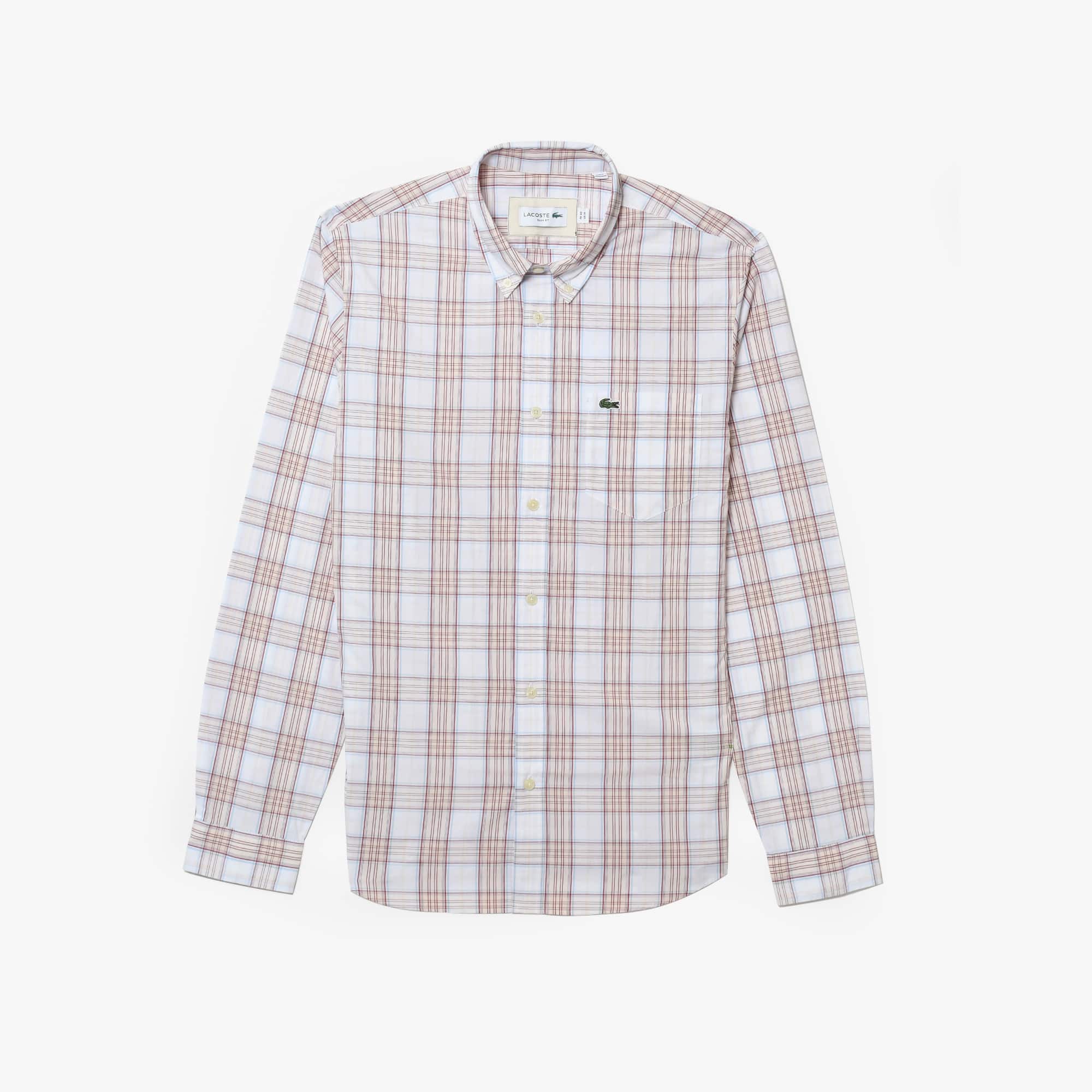 Lacoste Camisa Para Hombre De Corte Slim Con Cuadros Elásticos Blanco
