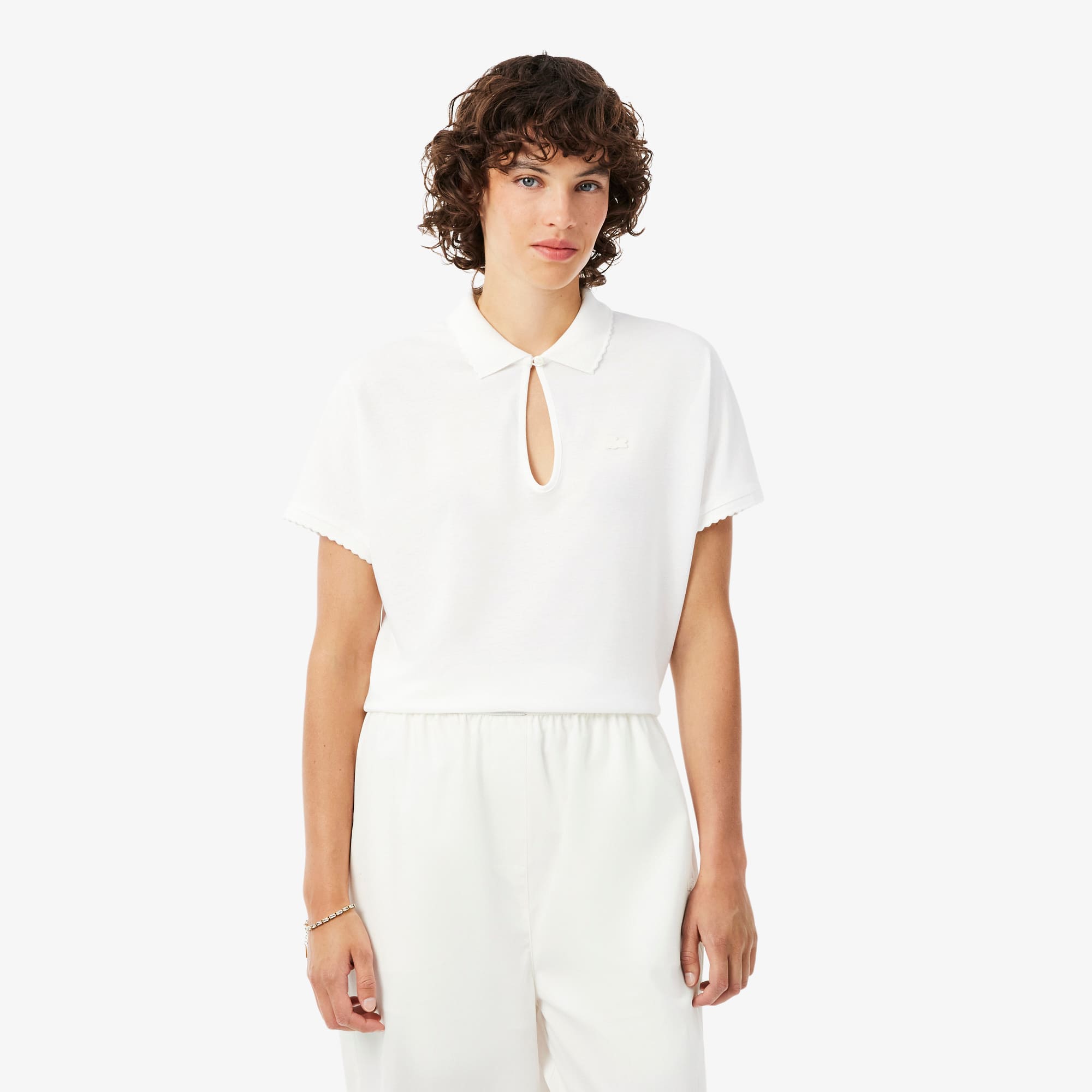 Lacoste Relaxed Fit Scallop Trim Fluid Piqué Polo Shirt - Xl (42) In White