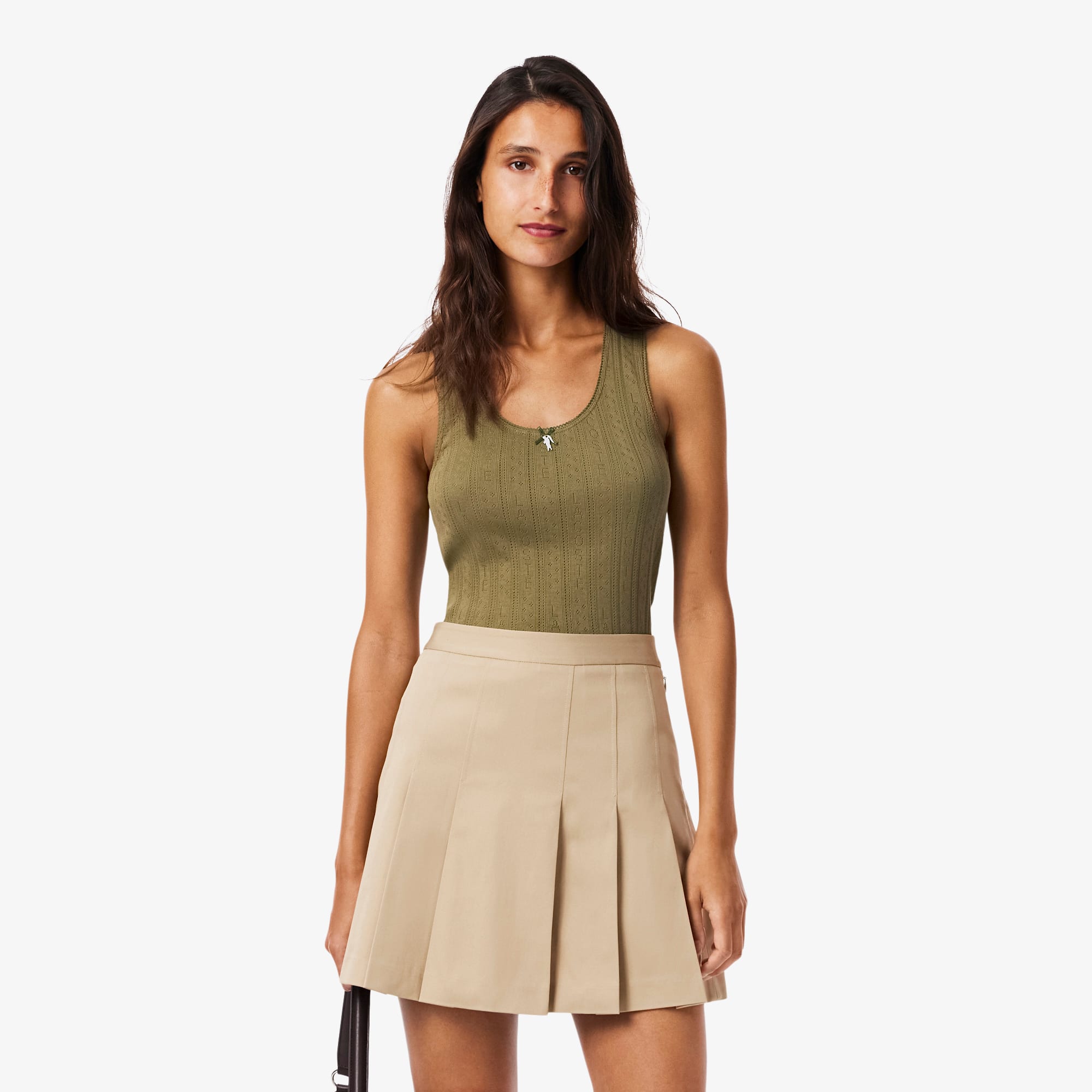 Lacoste Women's Slim Fit Pointelle Knit Cotton Tank Top - 32 In Green