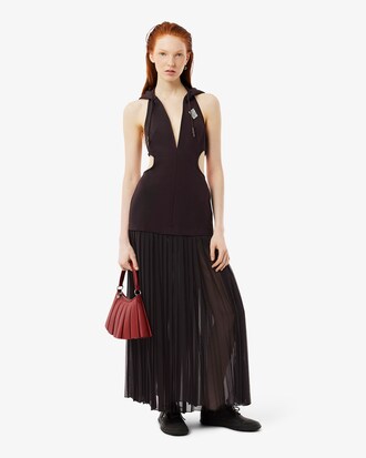 Women's Runway Long Pleated Hooded Dress