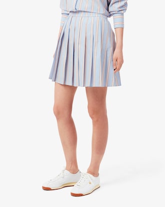 Poplin Short Striped Pleated Skirt