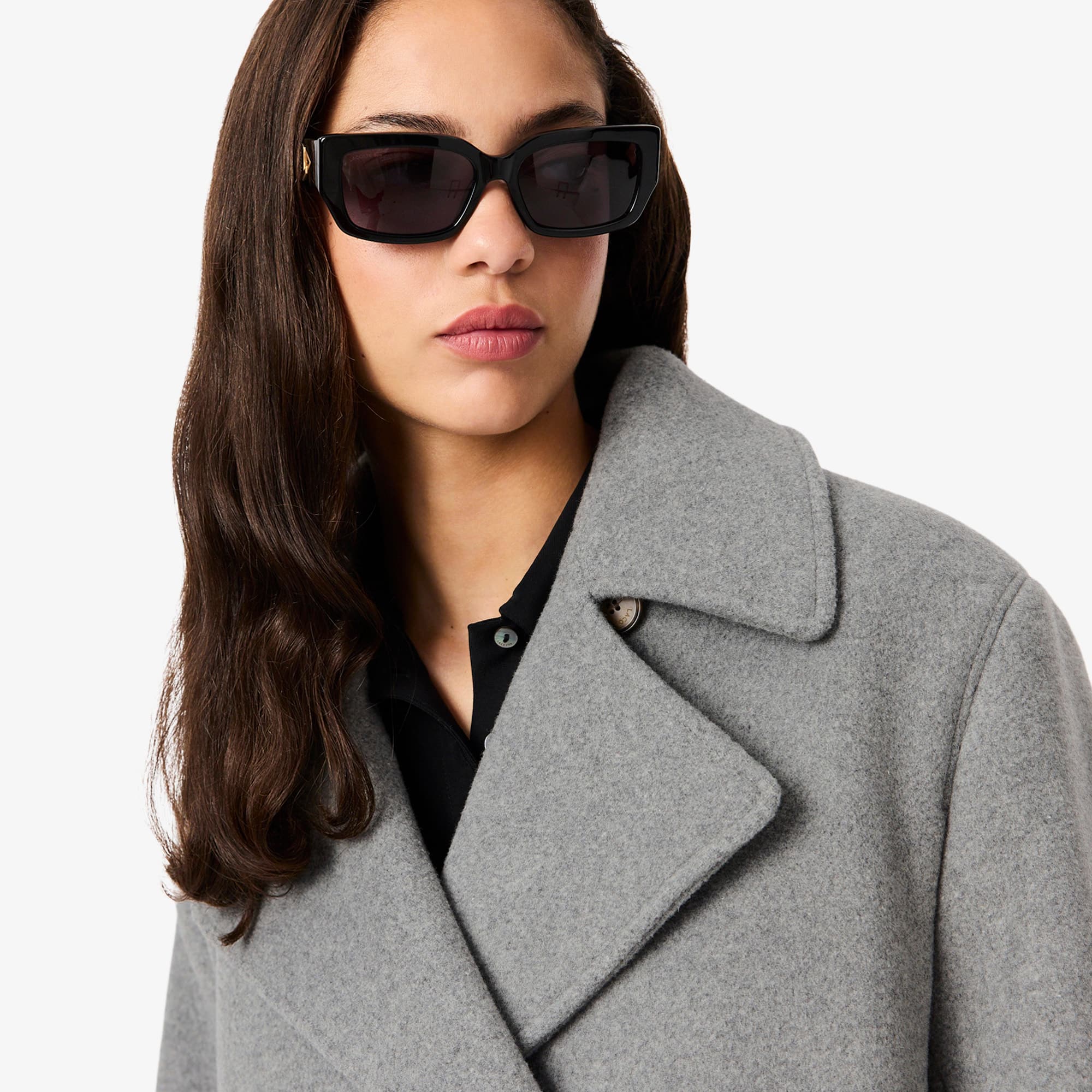 Women's Short Oversized Wool Blend Pea Coat - Lacoste Sale - New