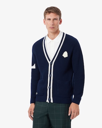 Badge Accent Wool Blend Golf Cardigan
