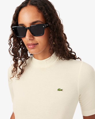 Slim Fit High Neck Rib Knit Wool T-shirt