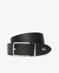 Engraved Buckle Grained Leather Belt
