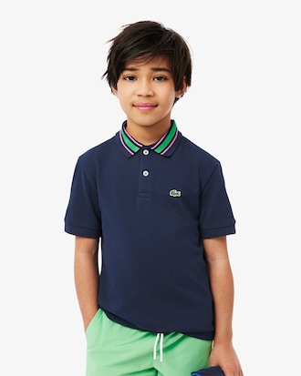 Kids' Stripe Collar Petit Piqué Polo