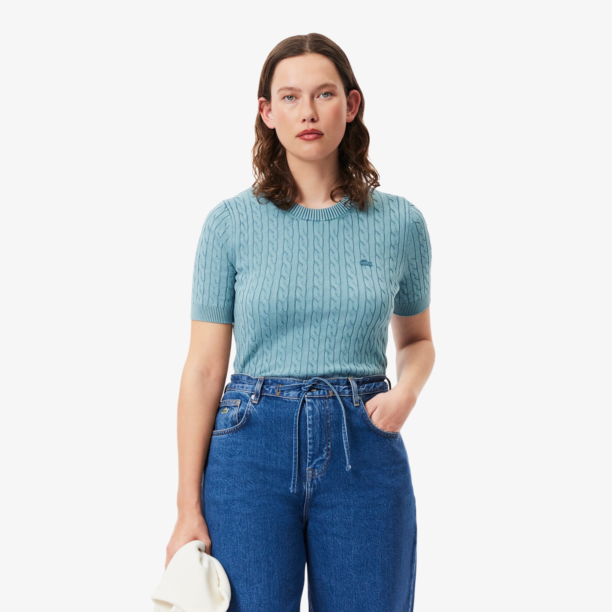 Women's Wash Effect Cable Knit Sweater - Sweaters