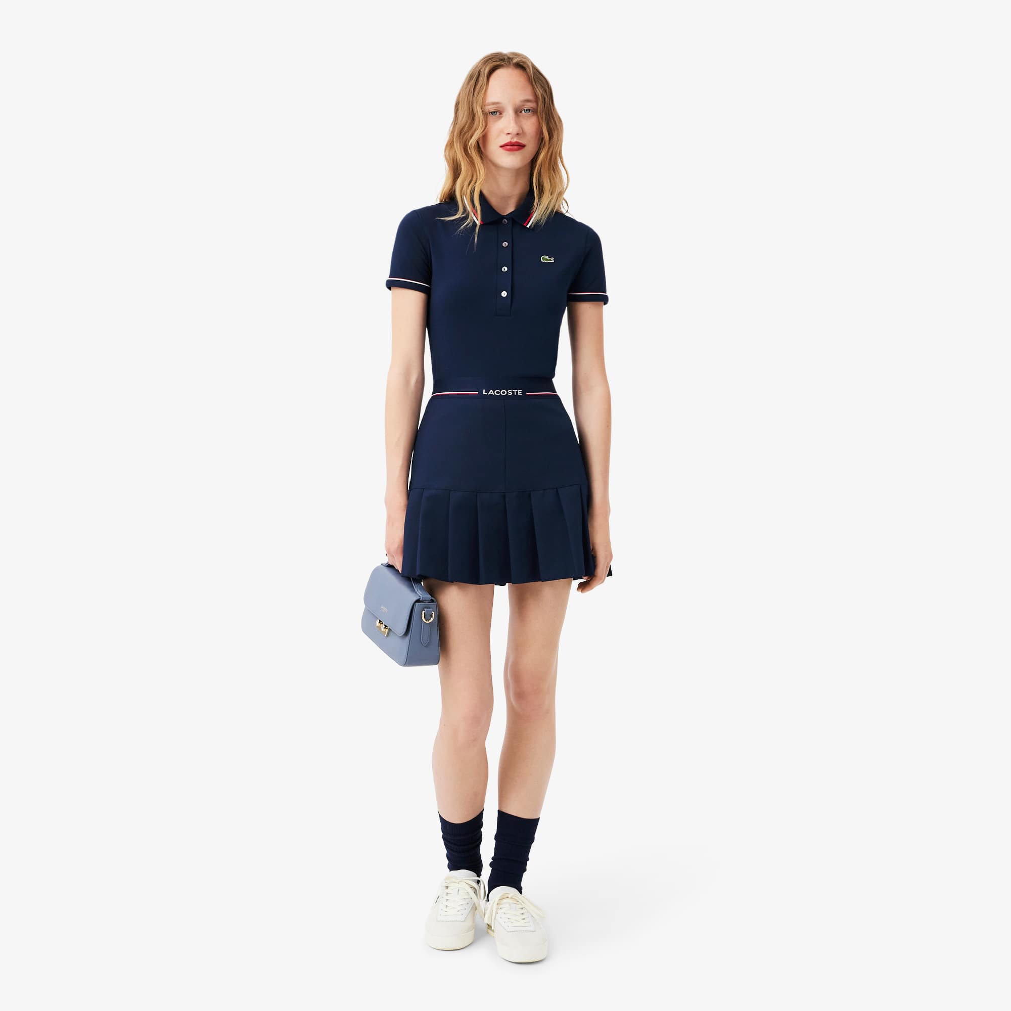 Lacoste Women's Short Pleated Wool Blend Skirt - 42 In Blue