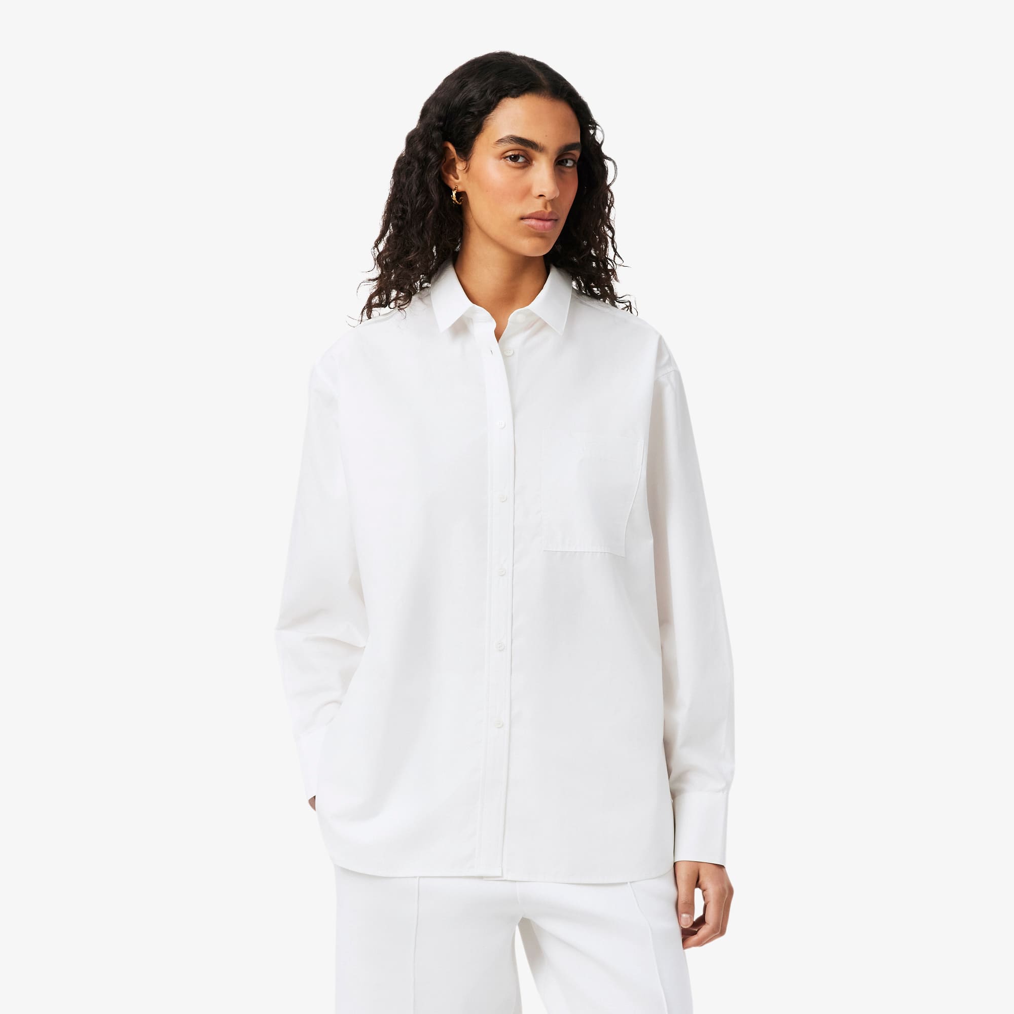 Lacoste Oversized Cotton Poplin Shirt - 42 In White