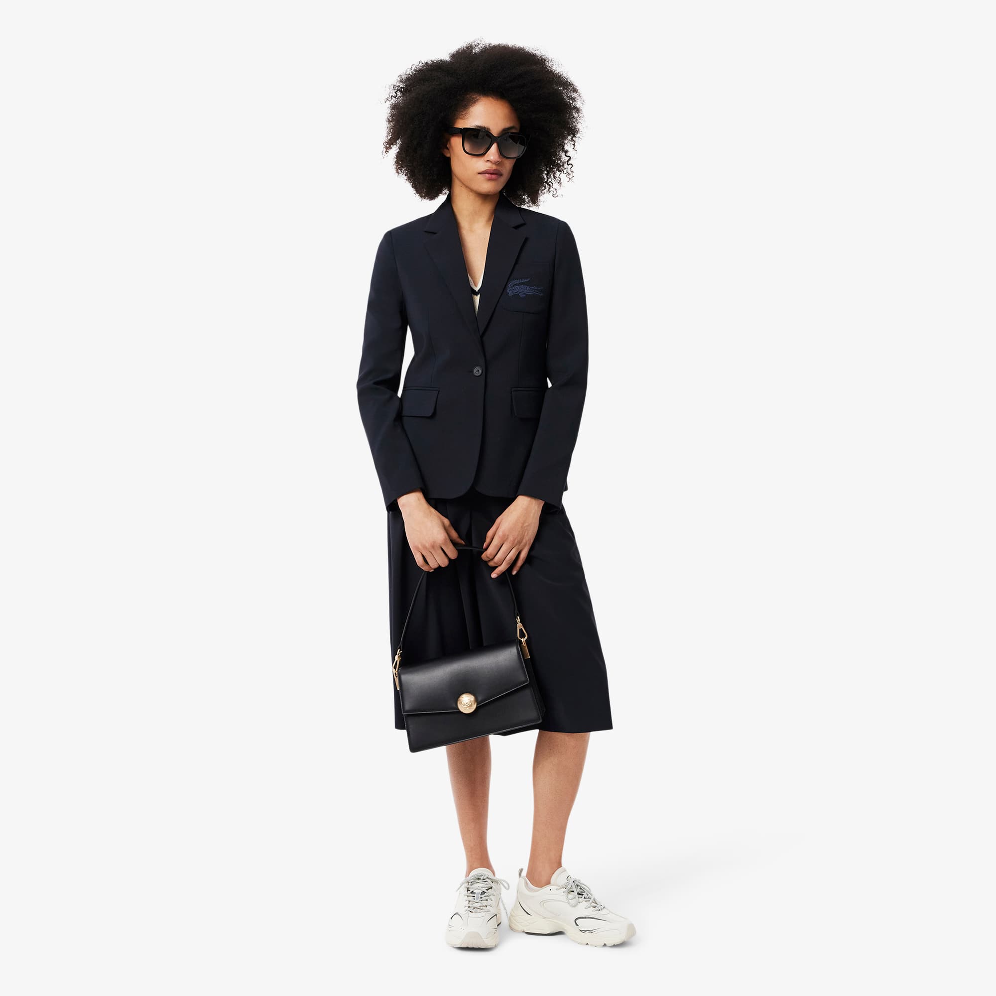 Women's Embroidered Logo Slim Fit Wool Blazer - Recycled Materials