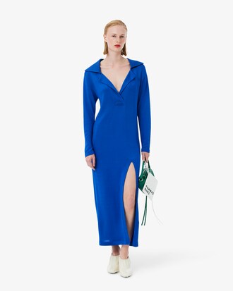 Runway Polo Collar Satin Maxi Dress