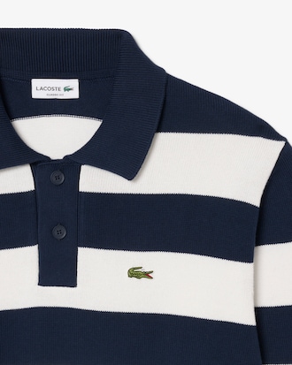Striped Cotton Polo Collar Sweater