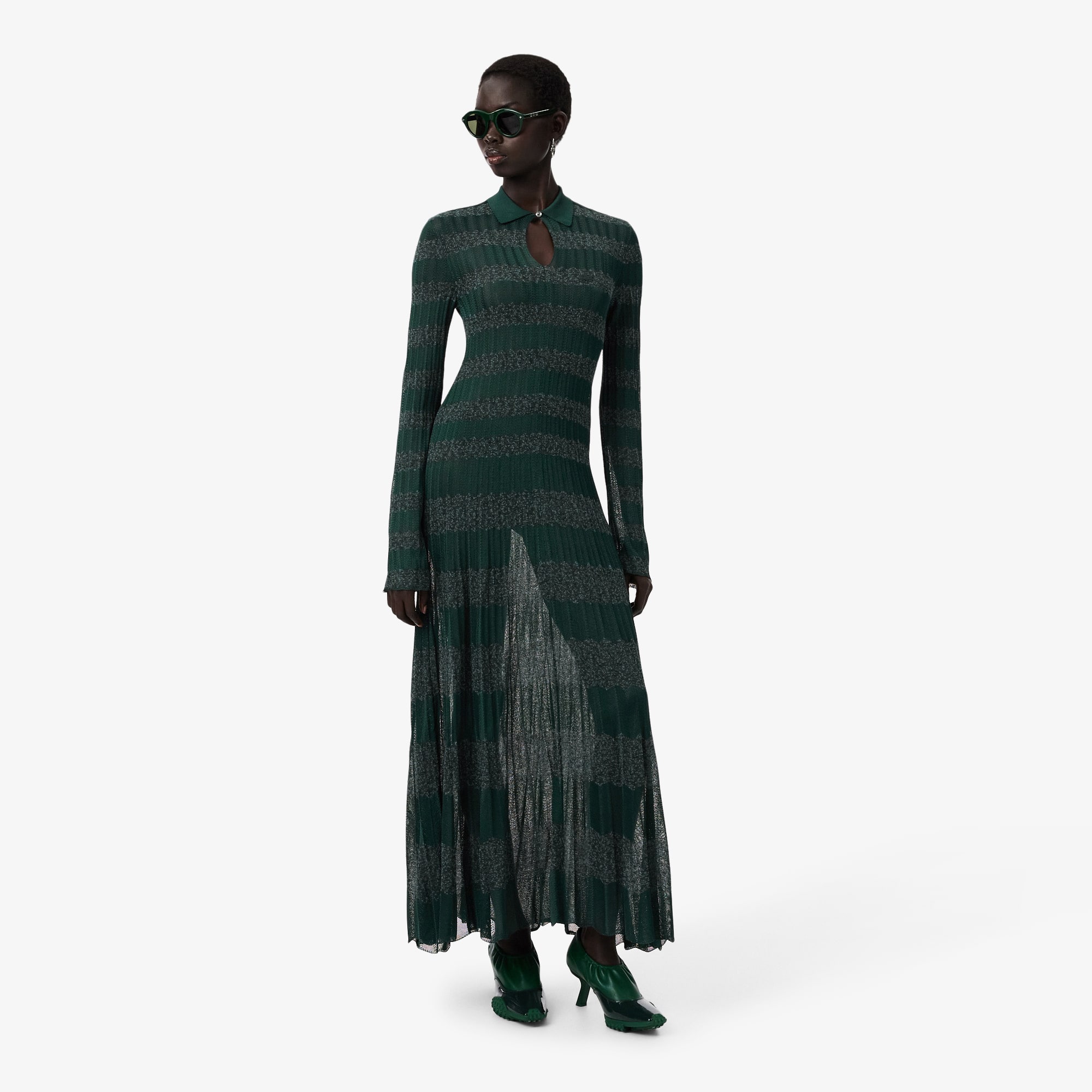 Lacoste Runway Polo Collar Pointelle Maxi Dress - 38 In Black