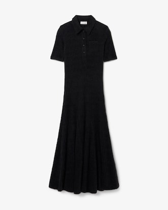 Women's Fuzzy Ribbed Knit Polo Collar Dress