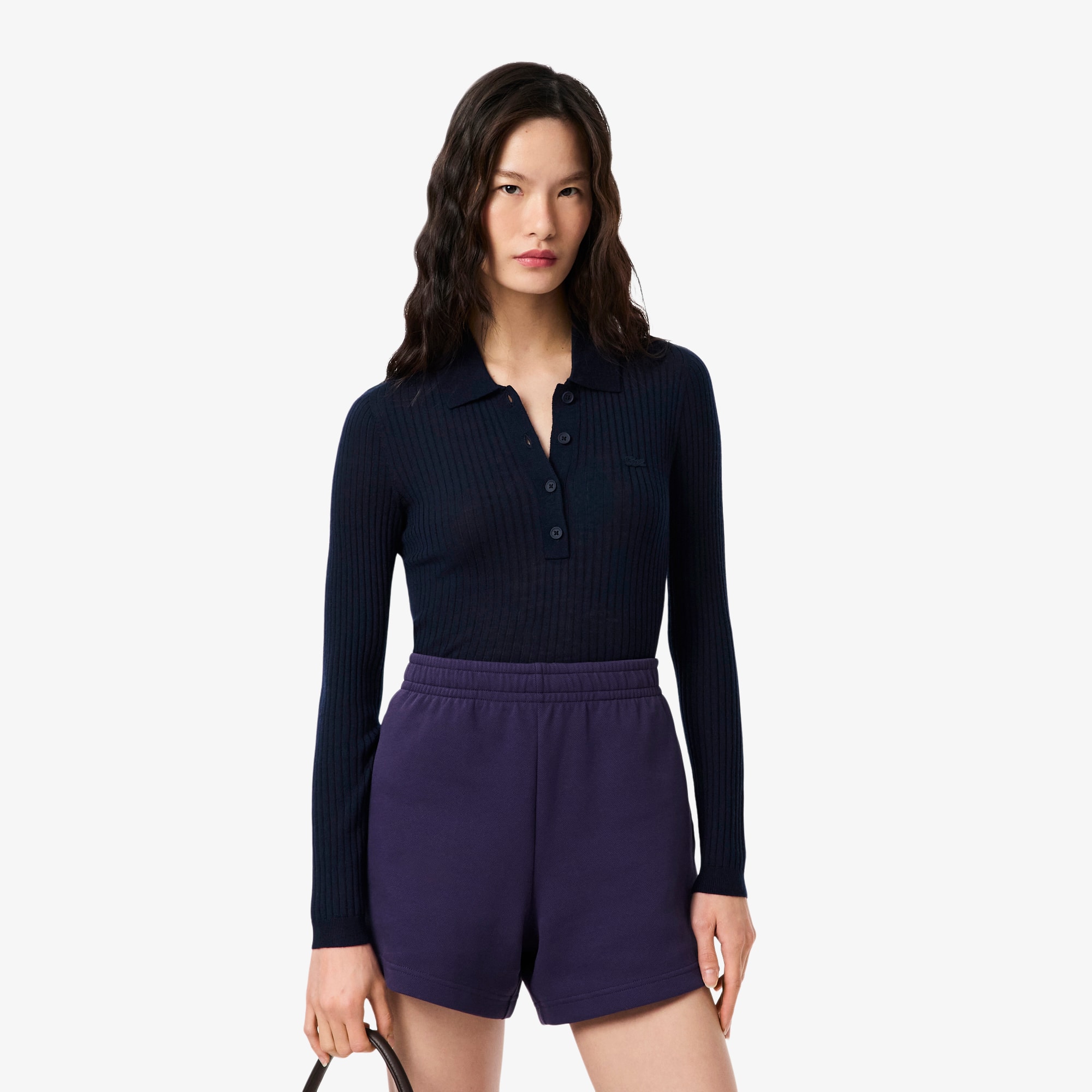 Lacoste Women's Wool Jersey Polo Collar Sweater - 38 In Blue