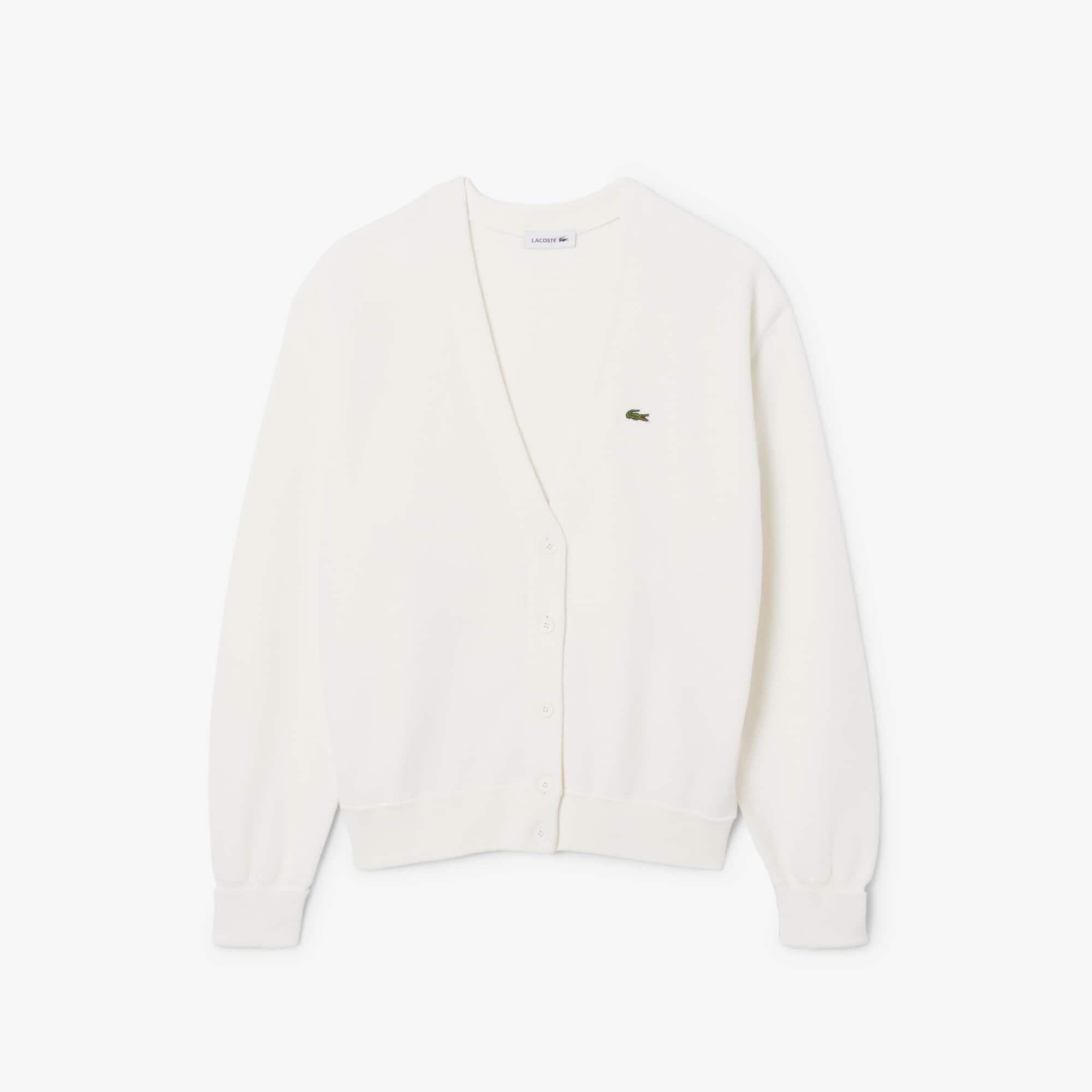 Lacoste Women's V-neck Moss Stitch Cotton Cardigan - 42 In White