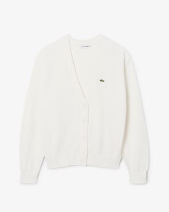 Women's V-Neck Moss Stitch Cotton Cardigan