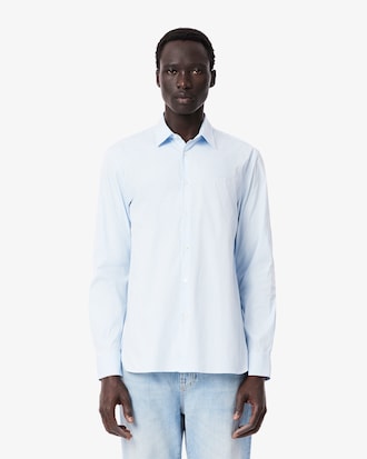 Camisa slim fit de popelina el&aacute;stica a rayas