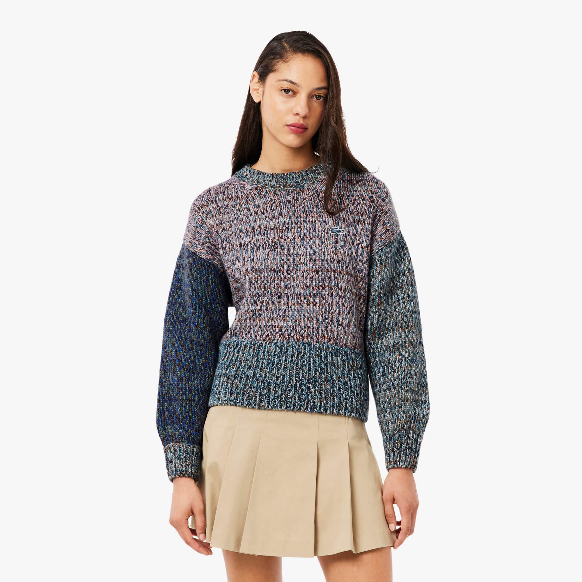Lacoste Women's High-neck Wool Blend Cable Knit Sweater - 36 In Blue