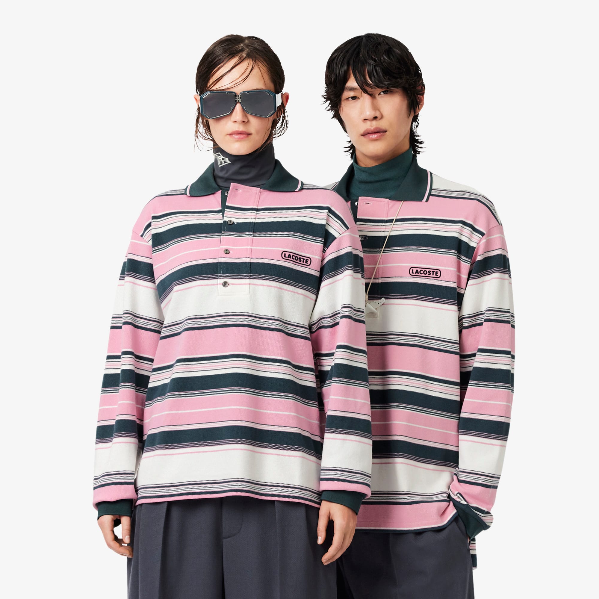 Lacoste Runway Loose Fit Striped Piqué Polo Shirt In Multi