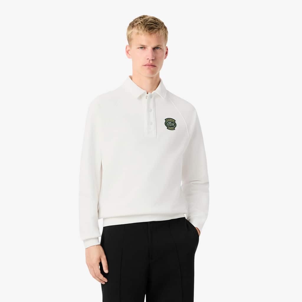 Lacoste Men's Loose Fit Polo Collar Fleece Sweatshirt - 3xl - 8 In White