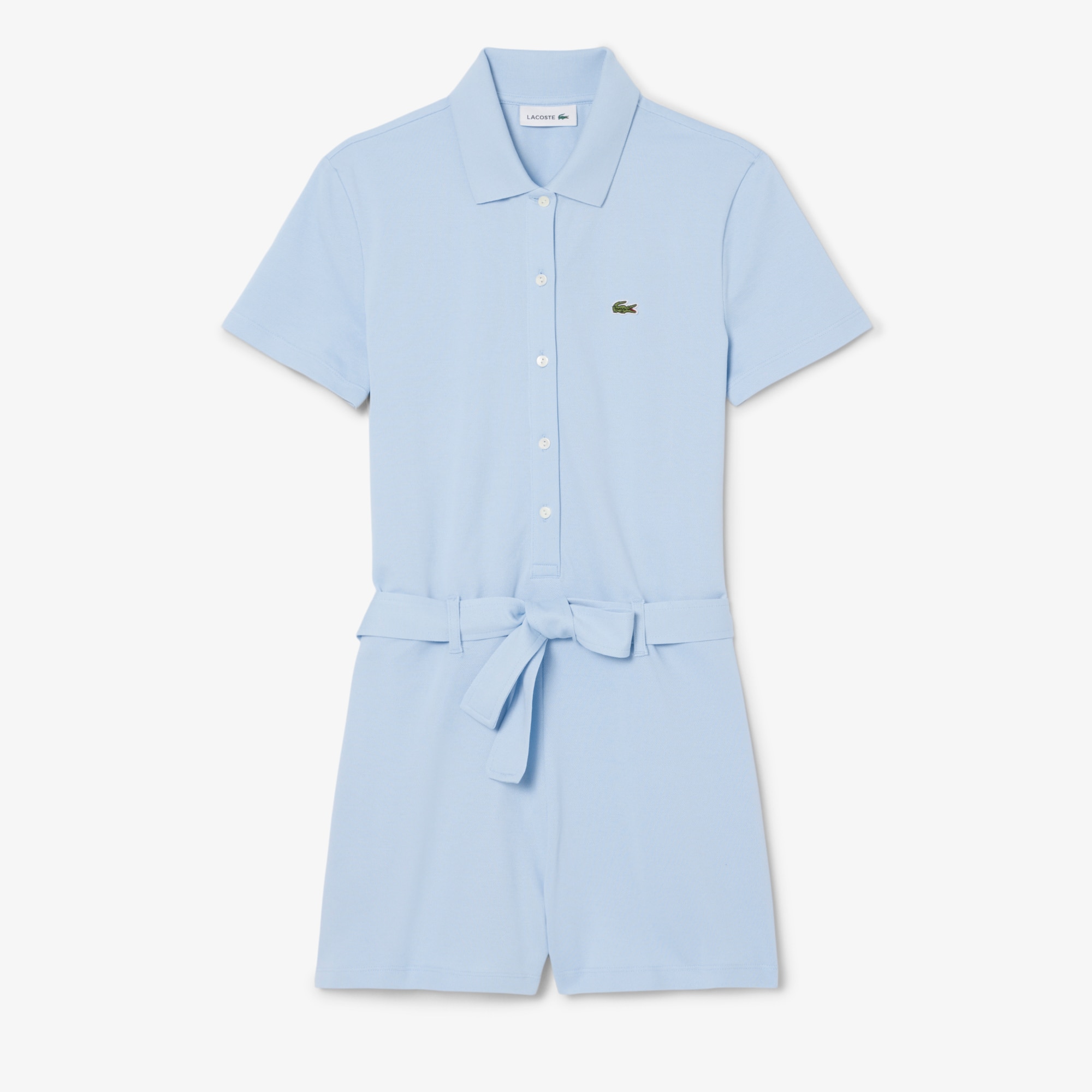 Lacoste Stretch Piqué Polo Collar Playsuit - 42 In Blue