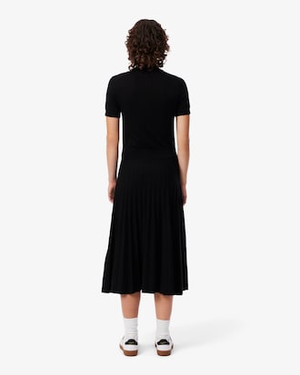 Cashmere Blend Polo Collar Pleated Dress