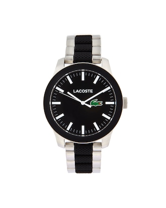 Men's Lacoste 12.12 Watch with Bi-material Black Silicone and Stainless Steel Bracelet