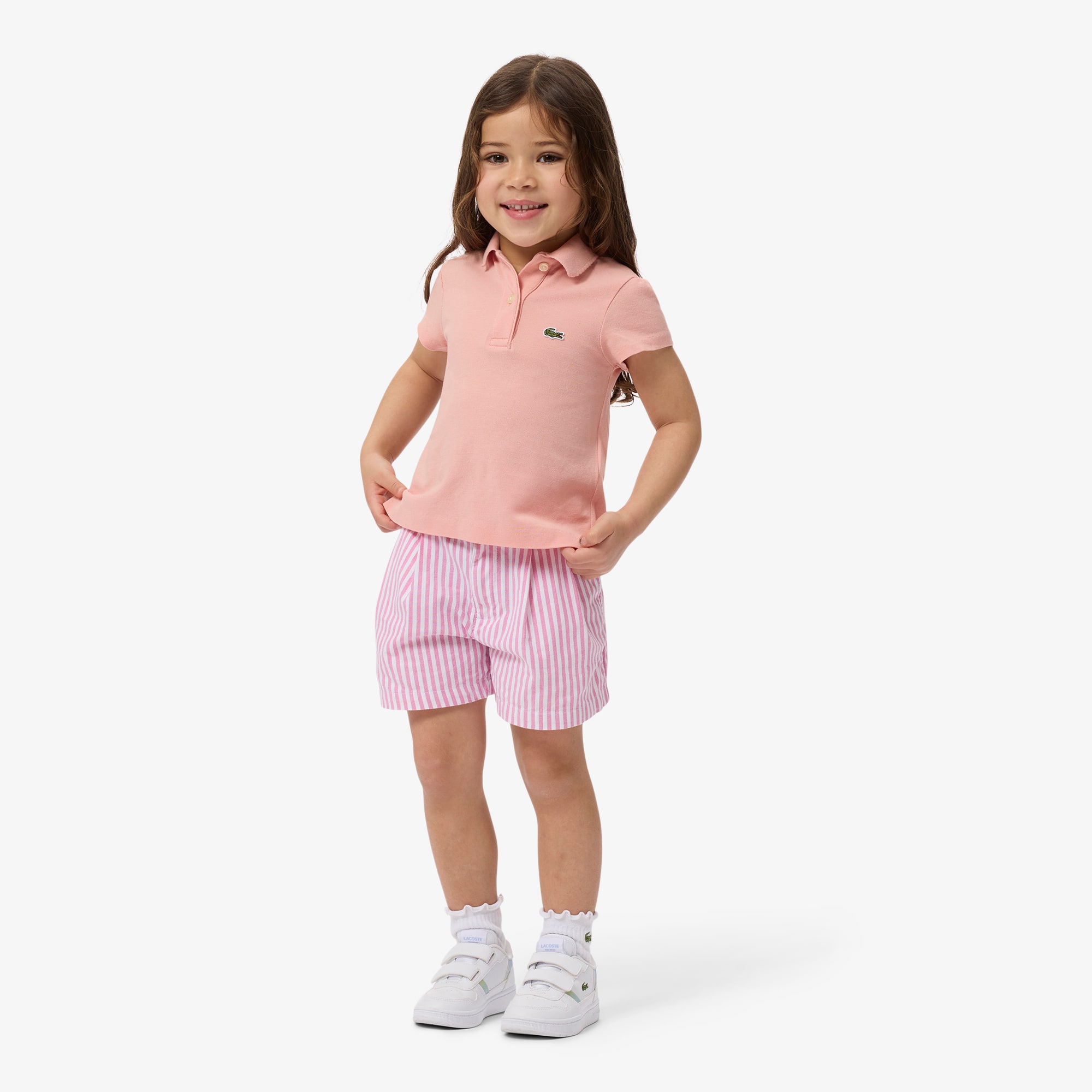 Lacoste Stretch Oxford Striped Bermuda Shorts - 4 Years In Pink