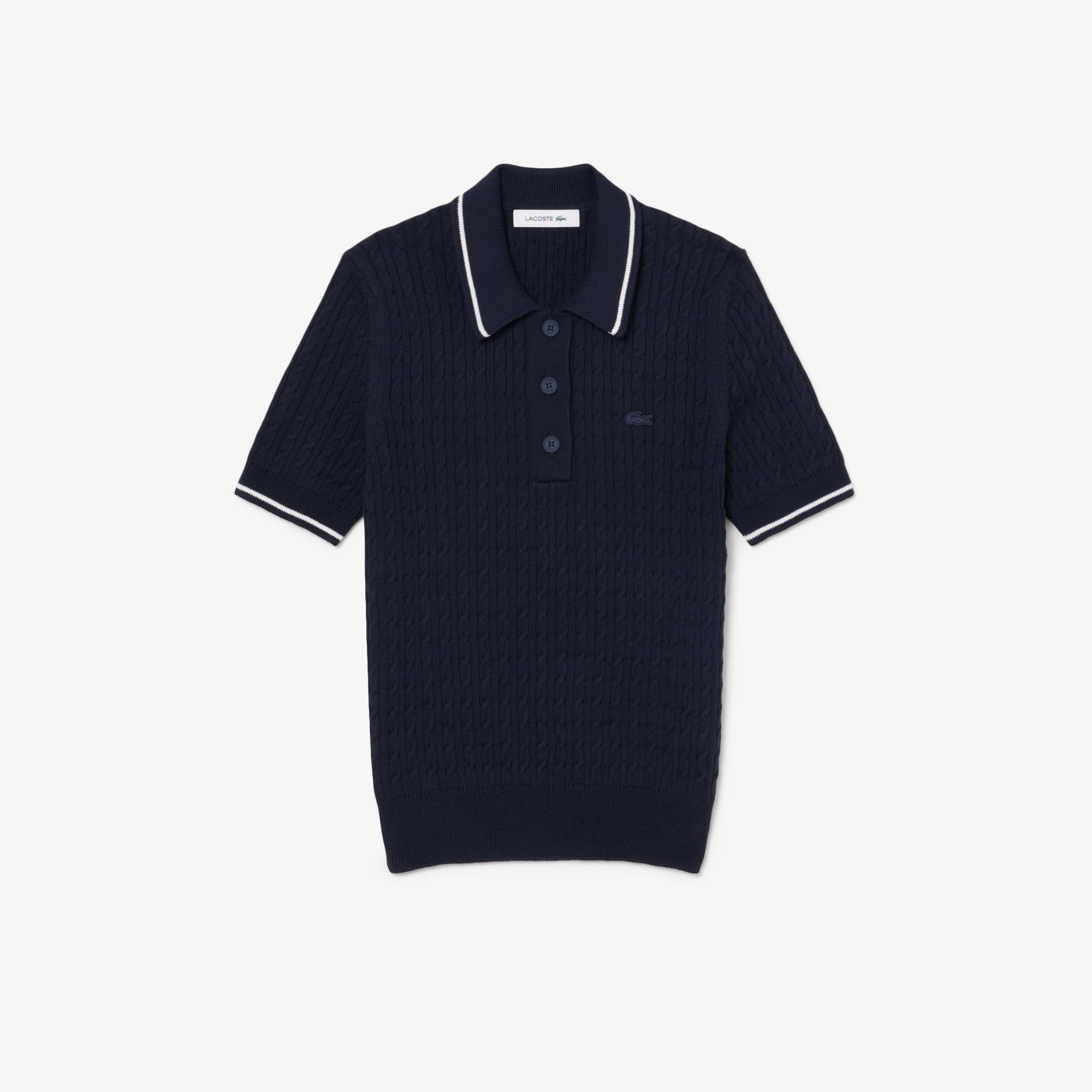 Striped Cable Knit Polo Collar Sweater - Sweaters & Sweatshirts