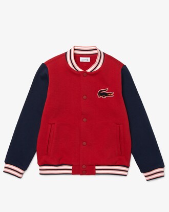 Chamarra infantil de felpa bicolor con parche de cocodrilo