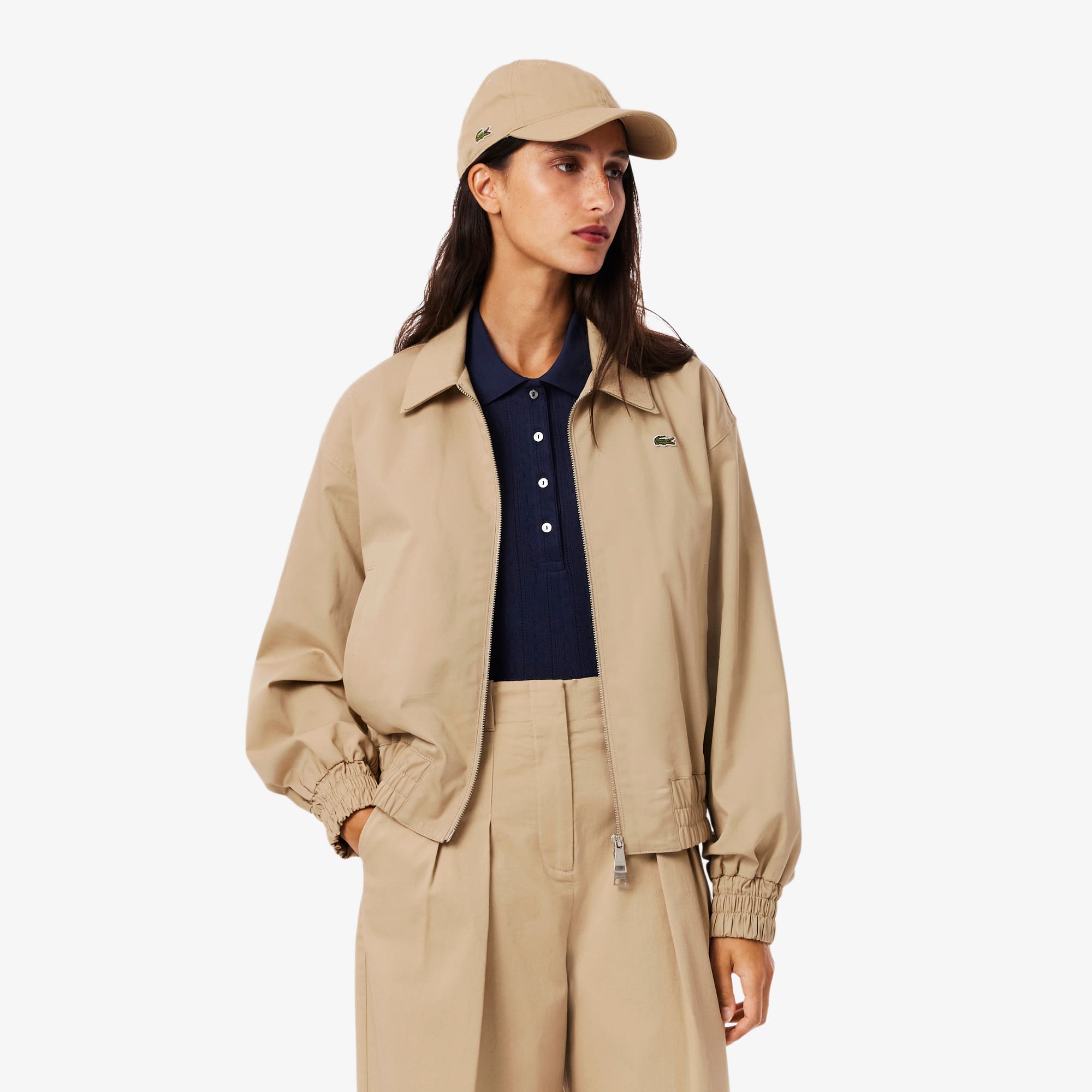 Lacoste Women's Double Collar Stretch Jacket - 36 In Neutral