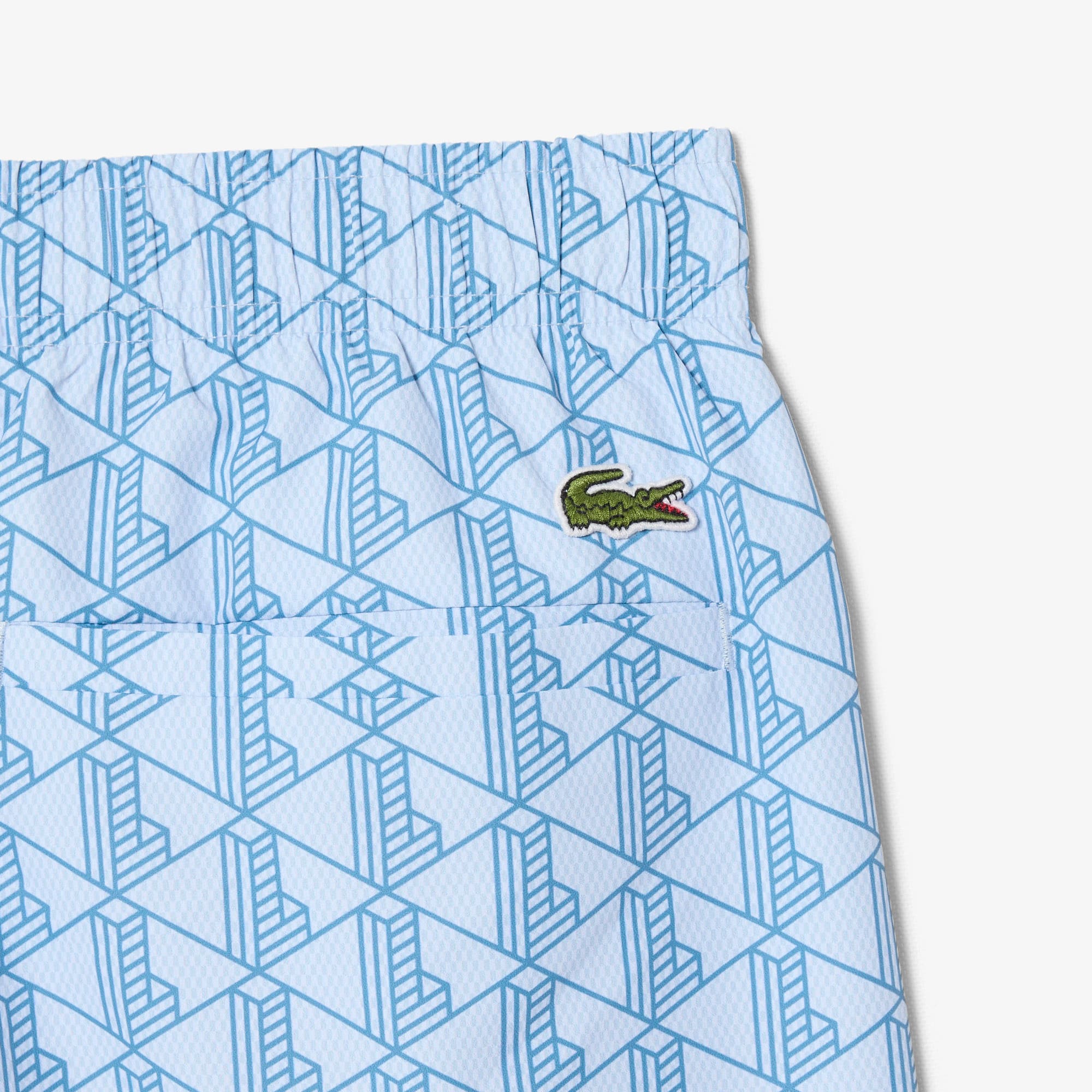 Mid Length Monogram Print Swim Trunks