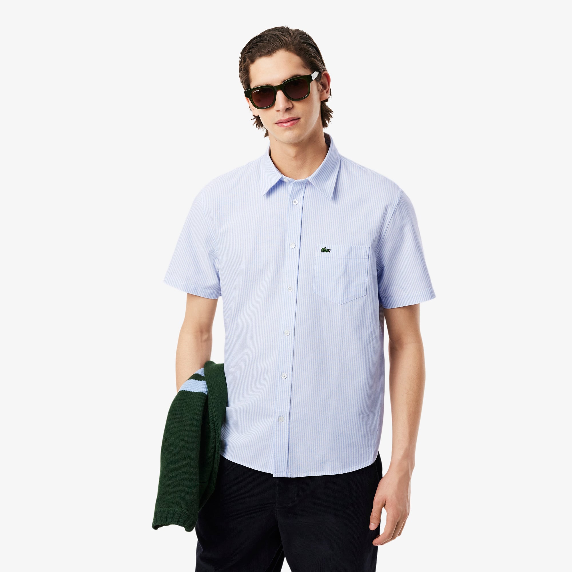 Lacoste Men's Regular Fit Short Sleeve Oxford Shirt - 17¾ - 45 In Blue
