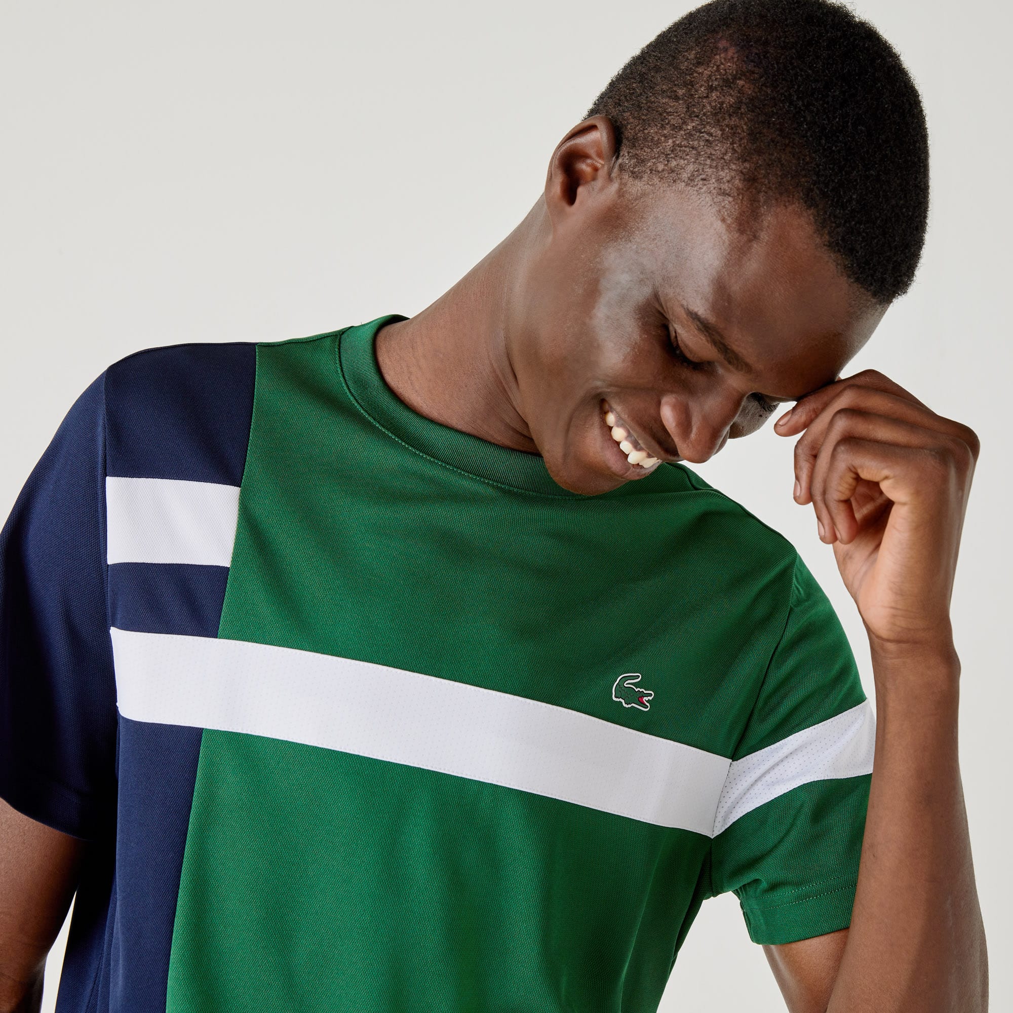 Click to view more detailed imagery on our partner's website Lacoste Men's Sport Colorblock Breathable Piqué Tennis T-shirt In Green,navy Blue,white