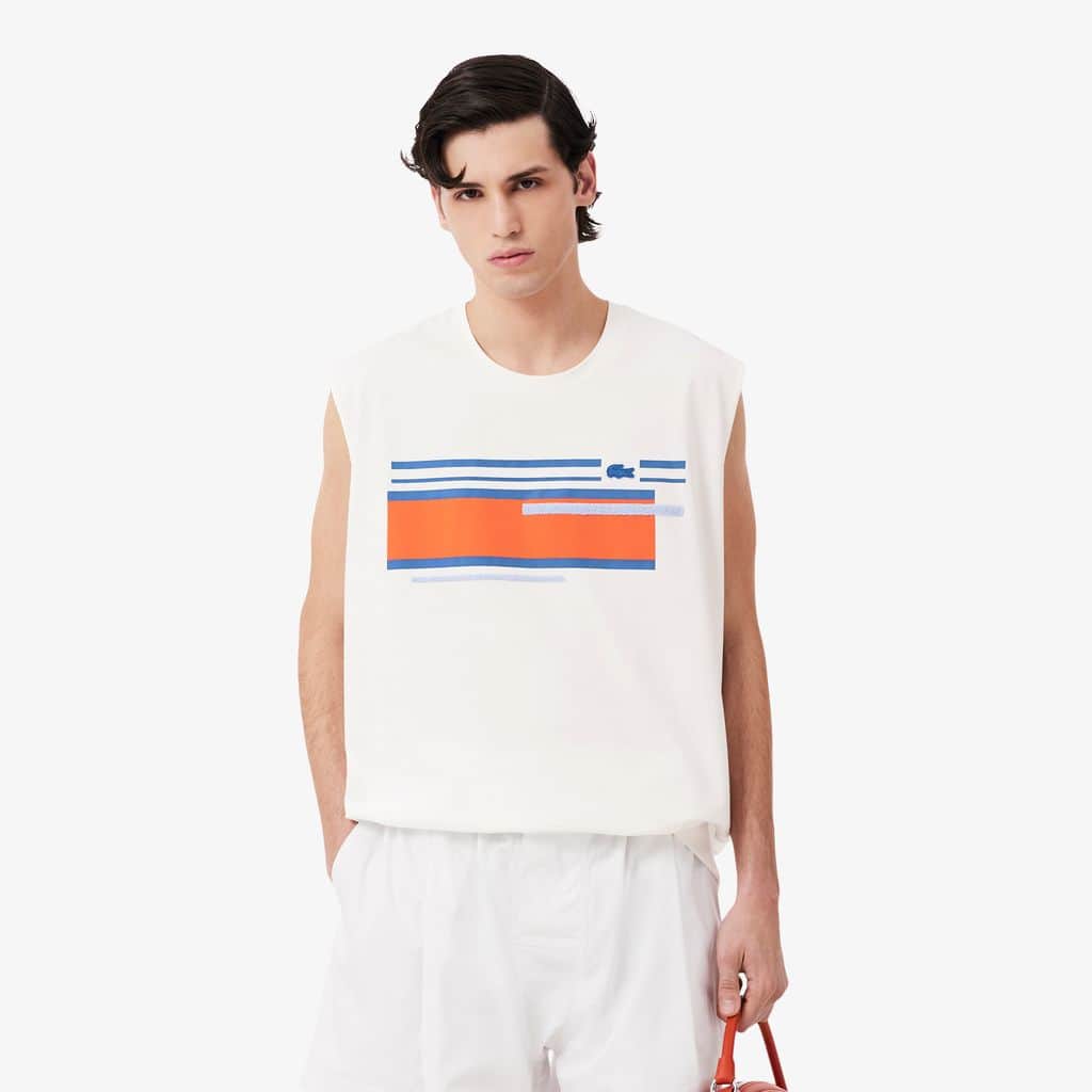 Lacoste Runway Textured Stripe Jersey Tank Top - Xs In White