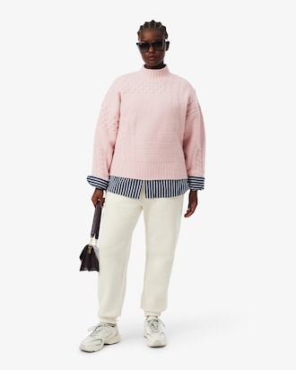 Women's Patchwork Effect High-Neck Wool Sweater