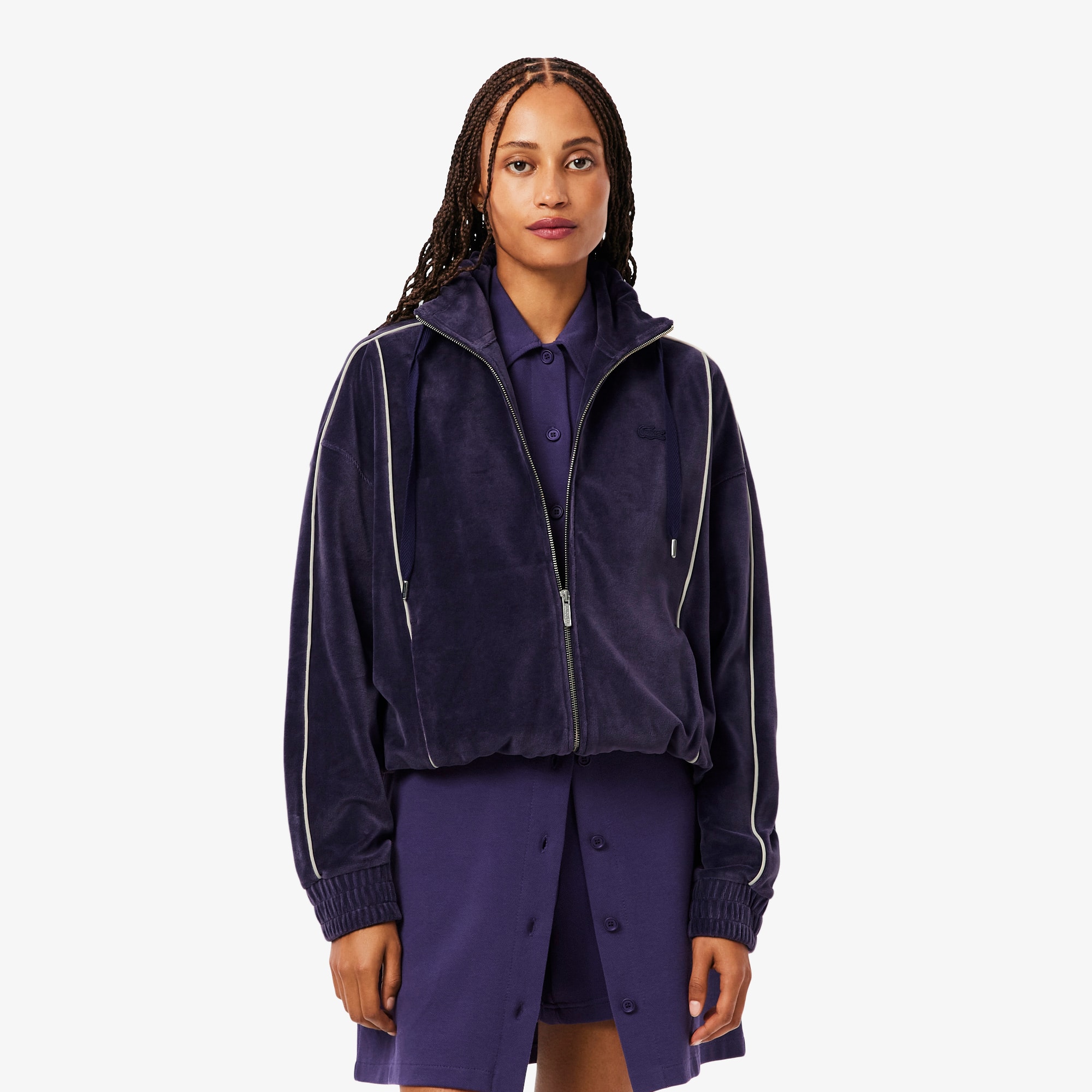 Lacoste Women's Oversized Zip-up Velour Sweatshirt - 36 In Purple