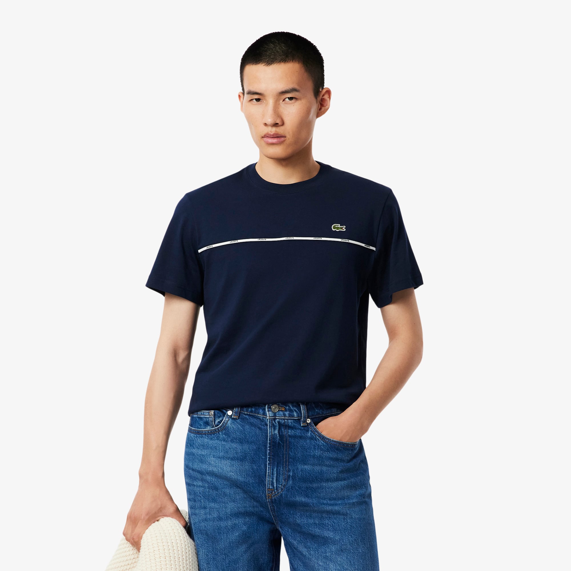 【送料&関税込】Lacoste Navy Blue Cotton Jersey T-shirt Lacoste Men's V-Neck Pima Cotton Jersey T-Shirt Navy Blue