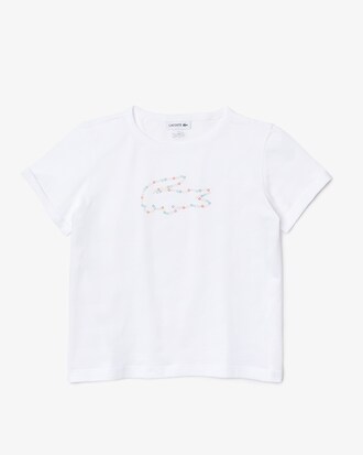 Playera de ni&ntilde;a en algod&oacute;n con cuello redondo y cocodrilo de colores