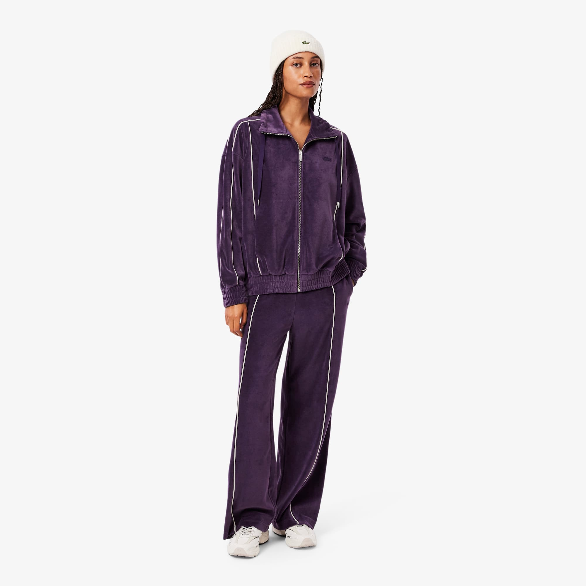 Lacoste Women's Trim Accent Velour Sweatpants - 34 In Purple