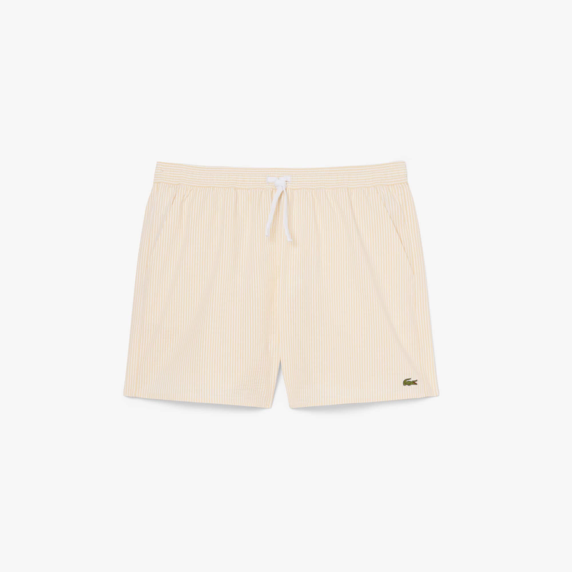 Men's Mid Length Striped Textured Swim Trunks - Shorts & Swim