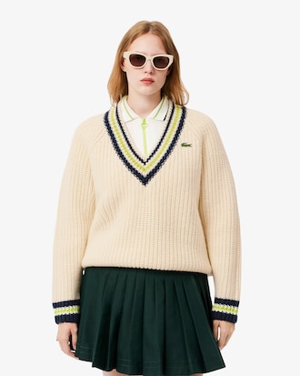 Women's Oversized Wool V-Neck Tennis Sweater