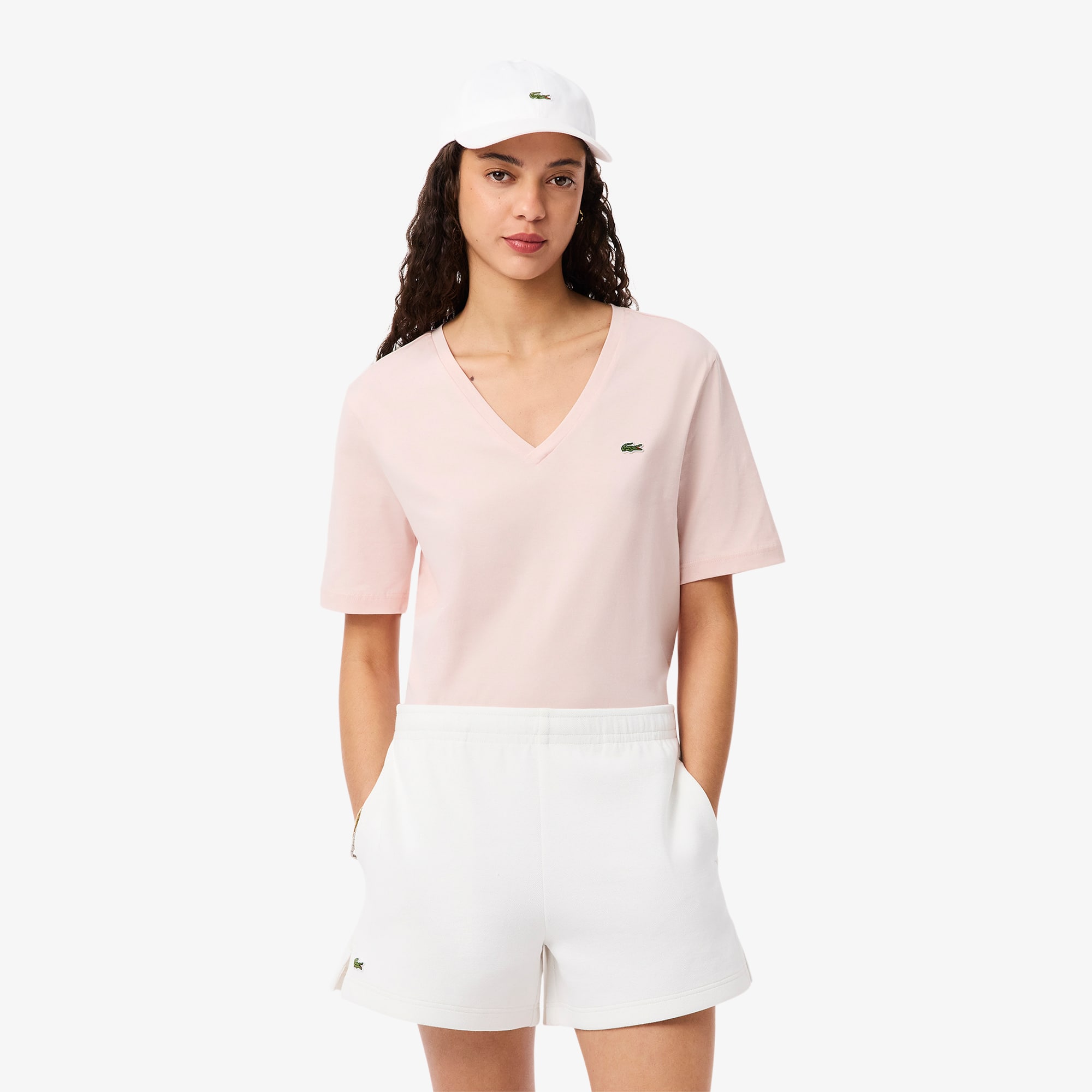 Lacoste Women's Relaxed Fit Soft Cotton V-neck T-shirt - 34 In Pink