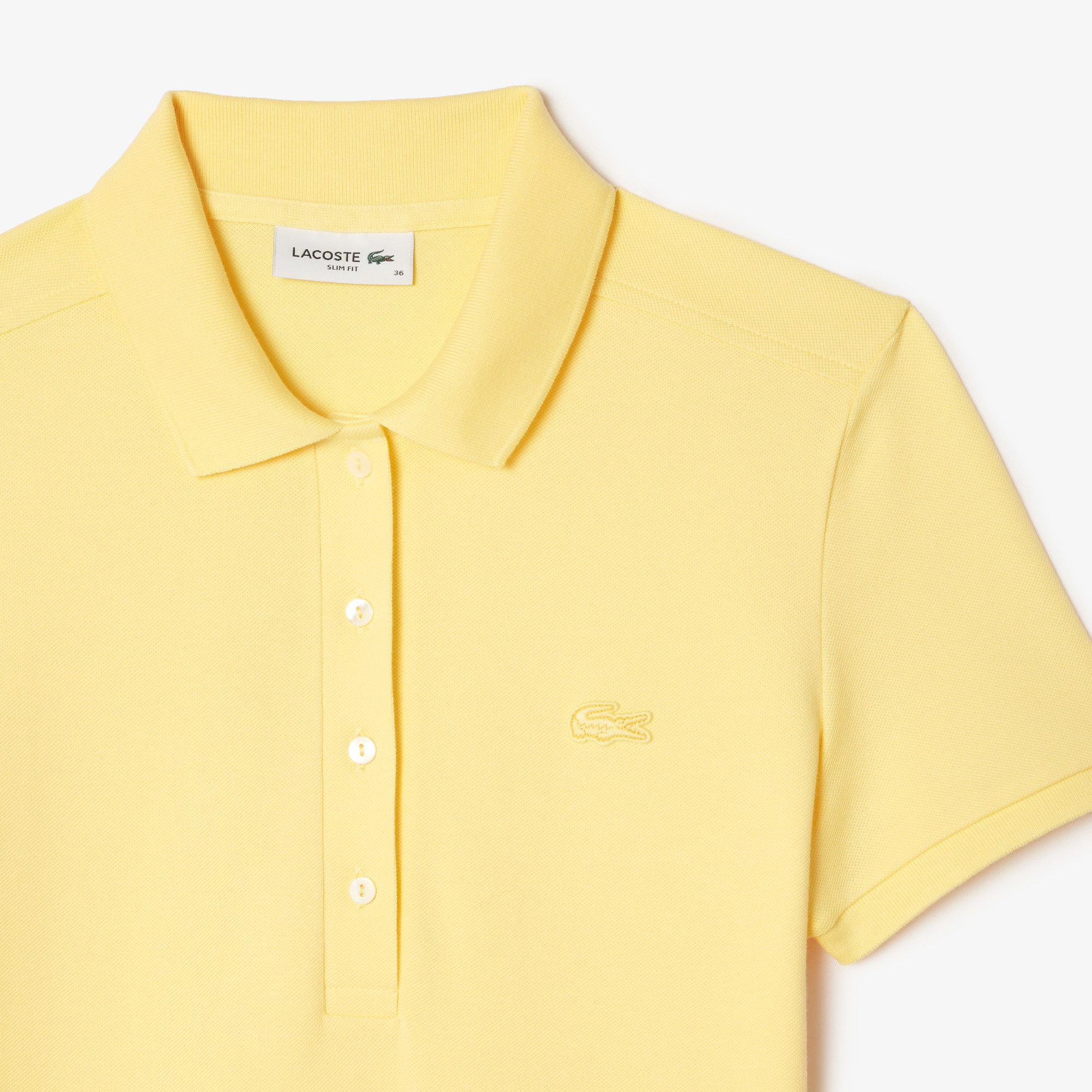 ★LACOSTE★ Women's Slim Fit Mini Pique Polo Dress Light Yel Women's Slim Fit Stretch Mini Piqué Polo Dress - Dresses