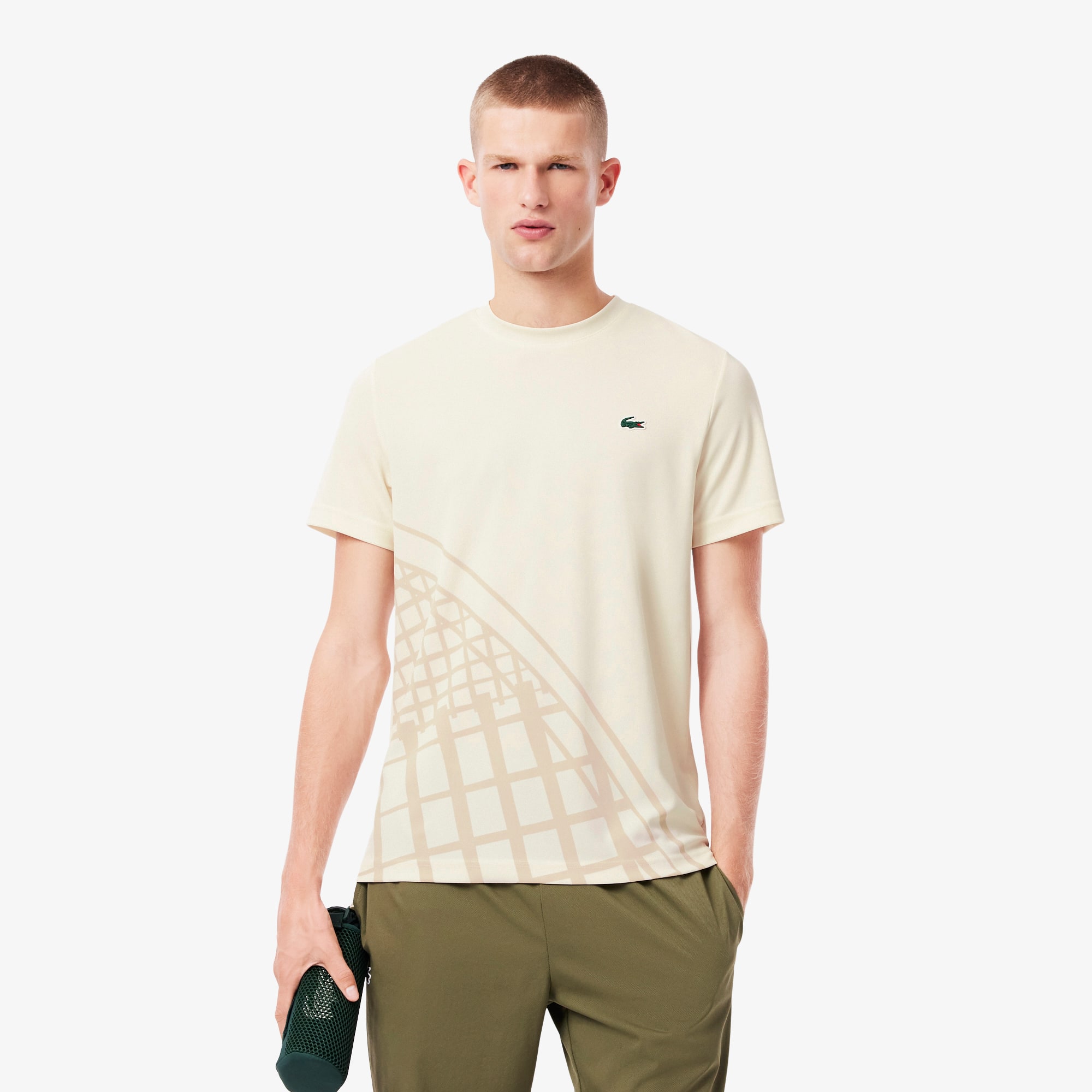 Lacoste Men's Ultra Dry Printed Tennis T-shirt - L - 5 In Neutral